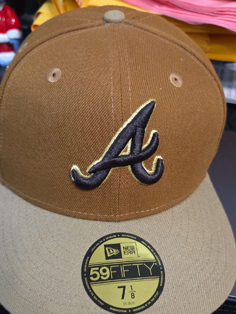 New Era Atlanta Braves 59FIFTY 30 Season Fitted Hat Wheat Brown MLB 7 1/8 New .